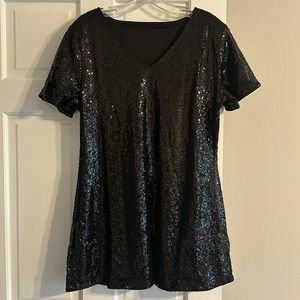 Black sequin T-shirt mini dress